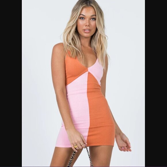 Princess Polly Sienna Pink Orange Retro Colorblock Knit Dress XS/S - Picture 1 of 11